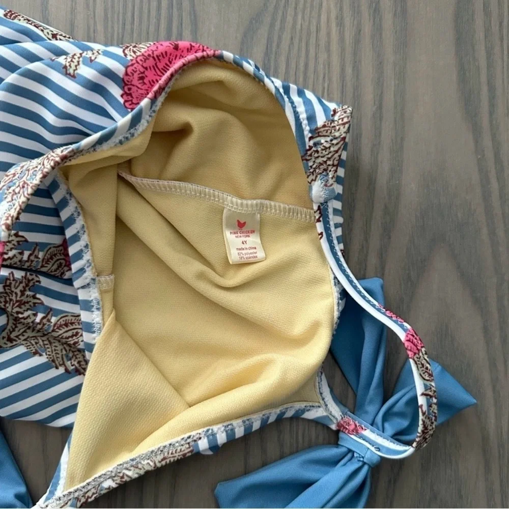 PINK CHICKEN GIRLS LULU SWIMSUIT IN BLUSH MARIGOLD STRIPE NWOT